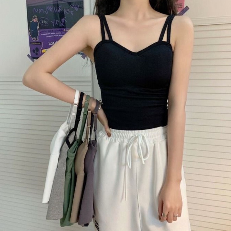 Áo Yếm Không Tay Màu Trơn 153231 Áo Hai Dây Thiết Kế Đơn Giản Quyến Rũ Dễ Thương