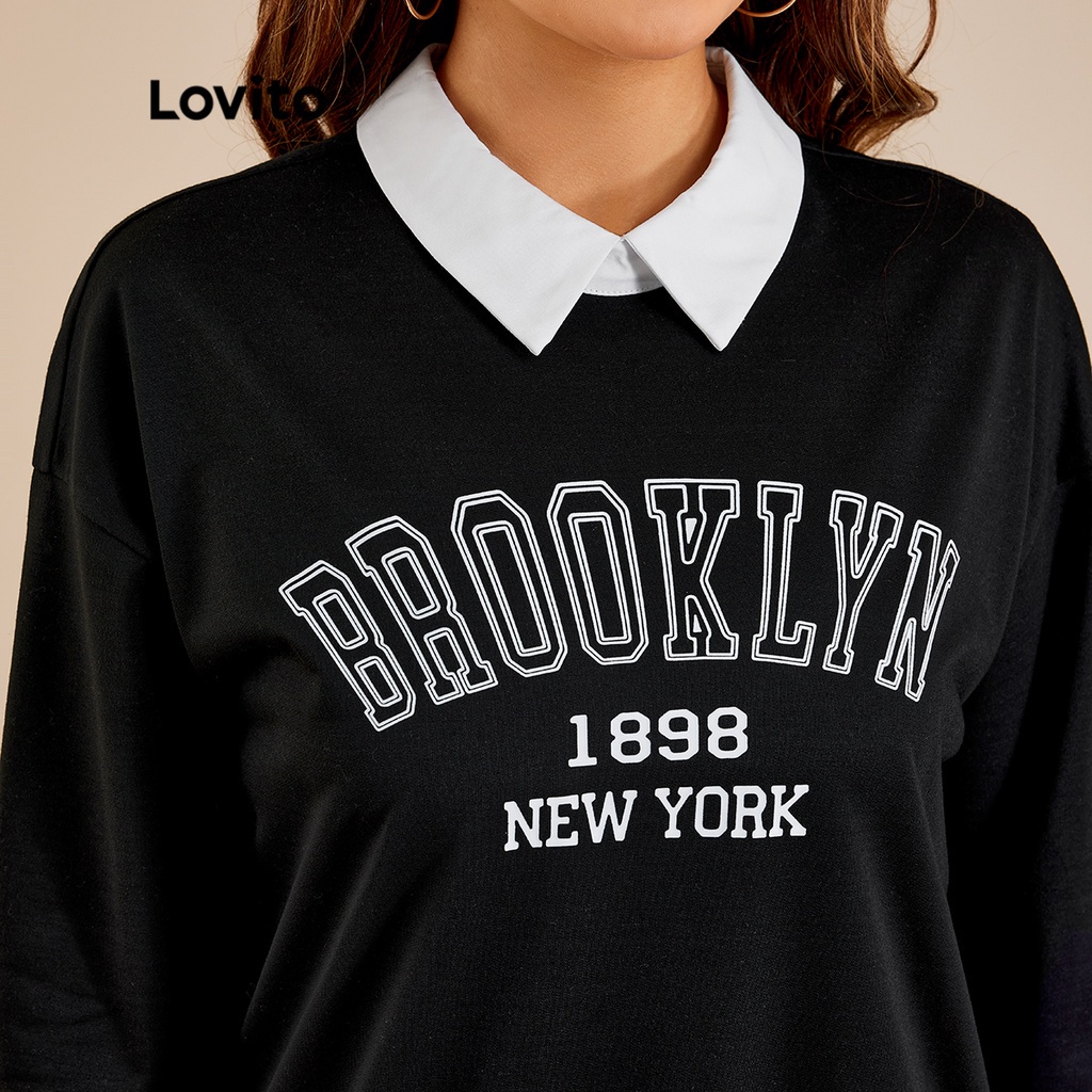 Lovito Áo Khoác Nỉ Có Mũ Trùm ĐầU Chữ Cái ThườNg L22LD082 (Đen)