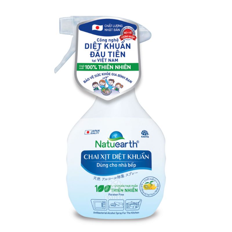 Xả kho Sock 03 Chai  Cồn xịt khuẩn Natuearth 410ml Dành cho vật dụng trong gia đình và diệt khuẩn trên da tay