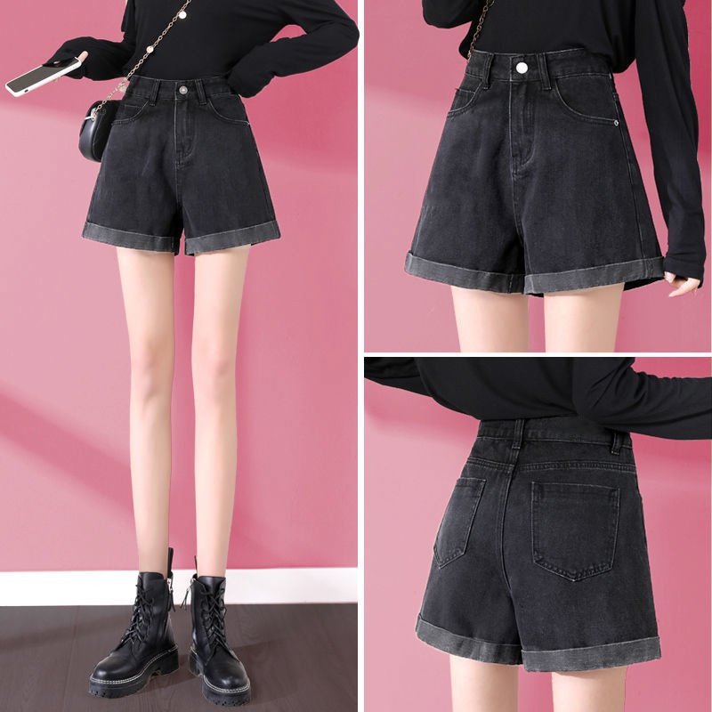Quần jean quần đùi nữ quần nữ quần đùi quần Quần Short Denim Ống Rộng Thời Trang Mùa Hè Màu Xám Đen 2022 Dễ Phối Đồ