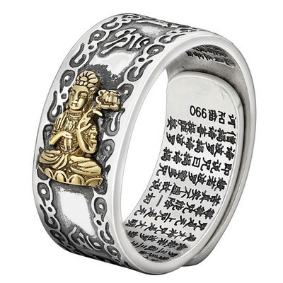 Nhẫn Bạc Khắc Hình Phật Phong Cách Cổ Điển Cho Nam