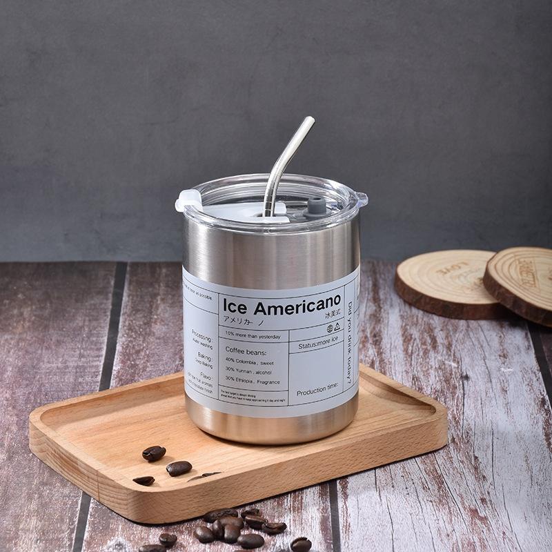 Cốc giữ nhiệt phong cách Hàn quốc thời trang, nhỏ gọn có trang bị ống hút inox và cọ vệ sinh ống hút, 300ml