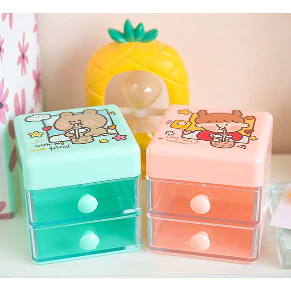 Hộp Đựng Trang Sức Mini Cute Dễ Thương Ngăn Kéo 2 Tầng 374