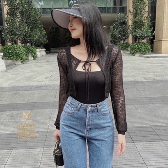 ÁO KHOÁC NỮ, ÁO LƯỚI ĐI BIỂN MIX VỚI ÁO VÁY 2 DÂY DÁNG NGẮN CROPTOP, TAY DÀI CHỐNG NẮNG ĐI BIỂN SIÊU HÓT CHO MÙA HÈ
