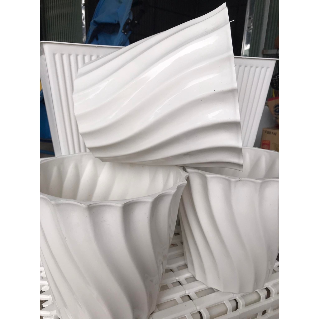 [ Giá Sỉ ] Chậu Nhựa Trắng Khía xoắn - Chậu Nhưa Trông Cây Cảnh, Cây Hoa