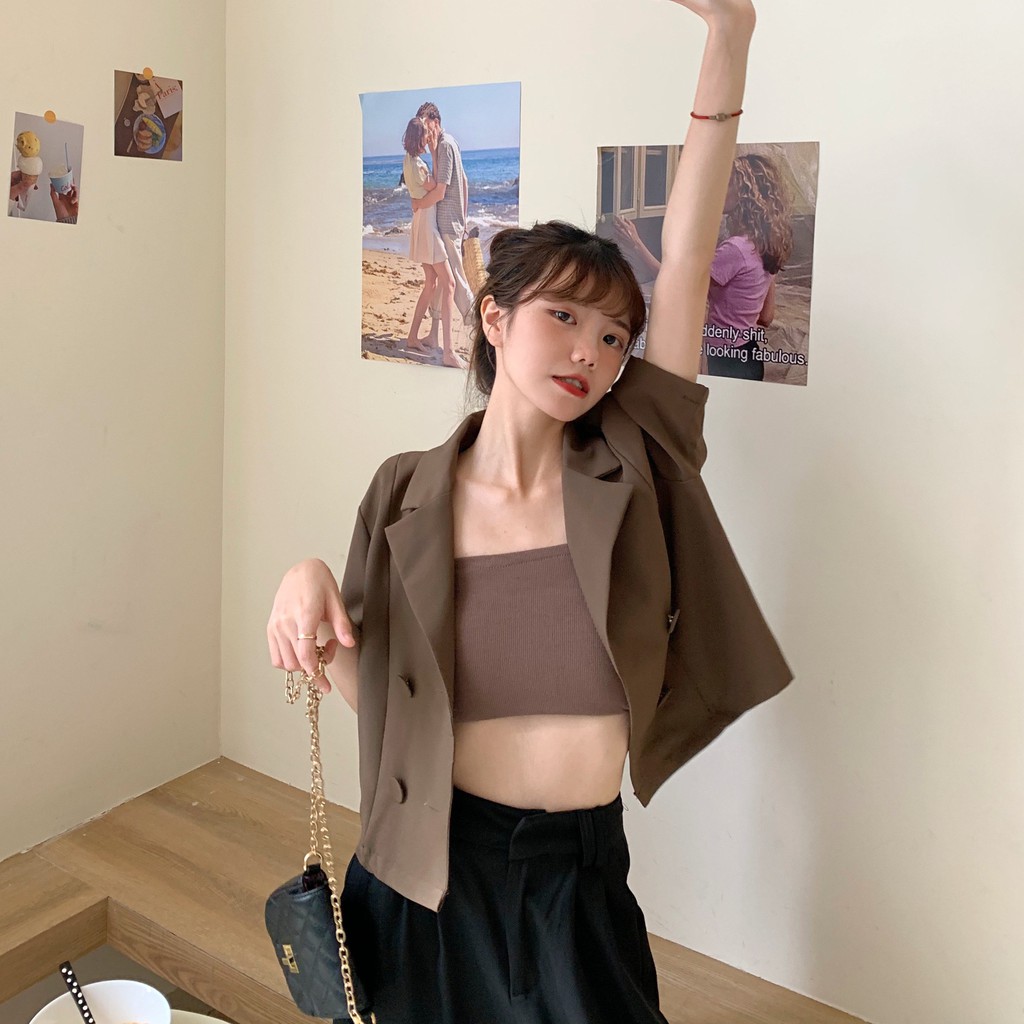 Áo khoác vest tay ngắn eo cao phong cách Hàn Quốc thời trang cho nữ | BigBuy360 - bigbuy360.vn