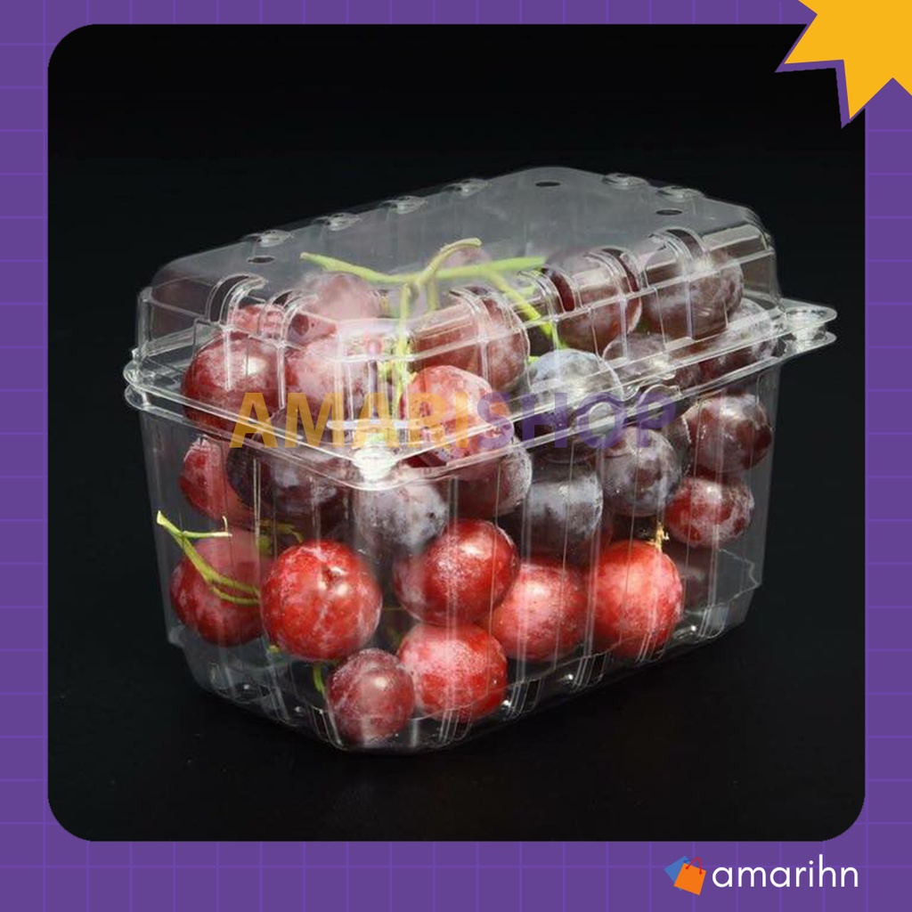 50 hộp nhựa dùng 1 lần có lỗ bấm, lỗ thoát khí đựng 500g, 1kg trái cây hoa quả P500B P1000B
