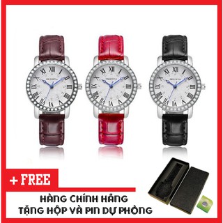 Đồng Hồ Kim Nữ REBIRTH Phong Cách Pháp Dây Da cao cấp 3 màu viền kim cương kim xanh