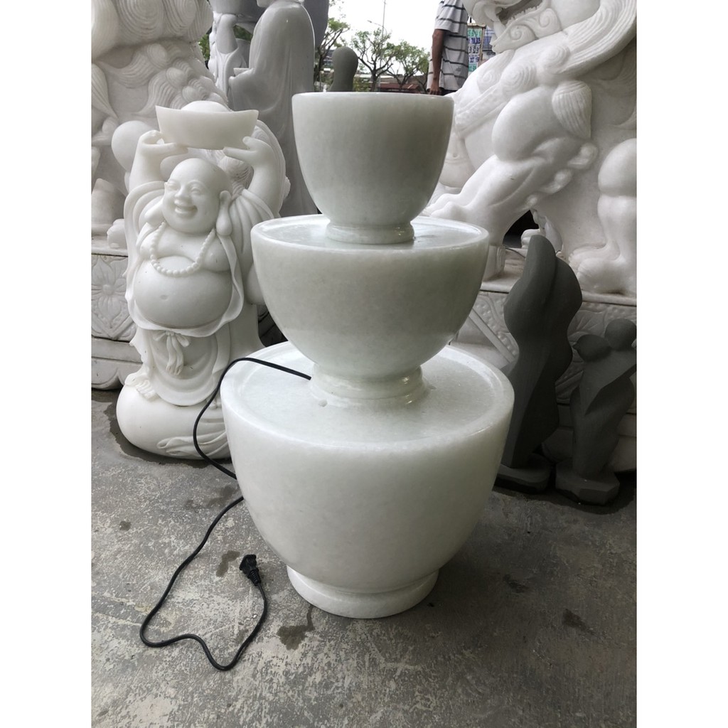 Thác nước phong thủy luân hồi đá trắng - Cao 60 cm