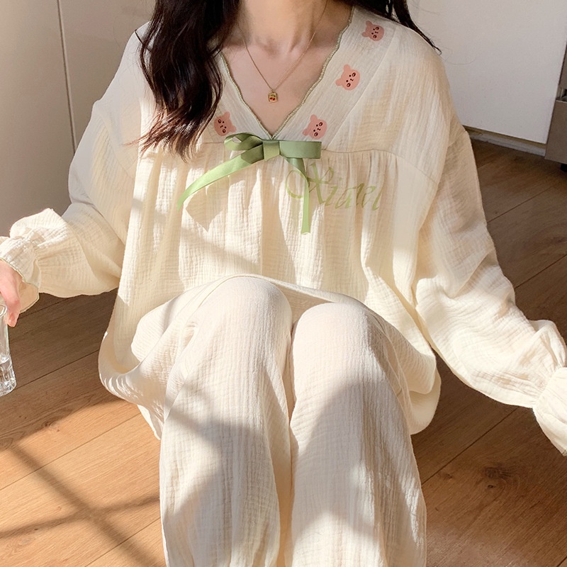 Bộ Đồ Ngủ Cotton Tay Dài Phong Cách Công Chúa Ngọt Ngào Thời Trang Xuân Thu 2022 Mới La102