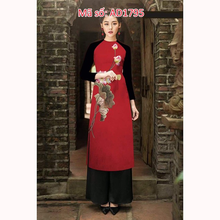 S ⚡️ có big size 5XL ⚡️ AD1795 Set áo dài cách tân đi chùa in 3D họa tiết hoa sen cổ tròn tay rap lăng màu kèm quần FREE