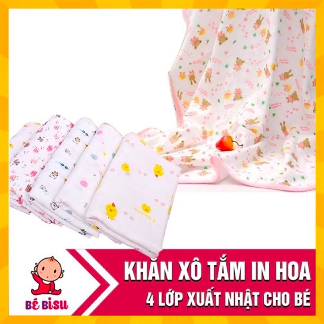 Khăn tắm cho bé in hình xuất nhật 4  lớp