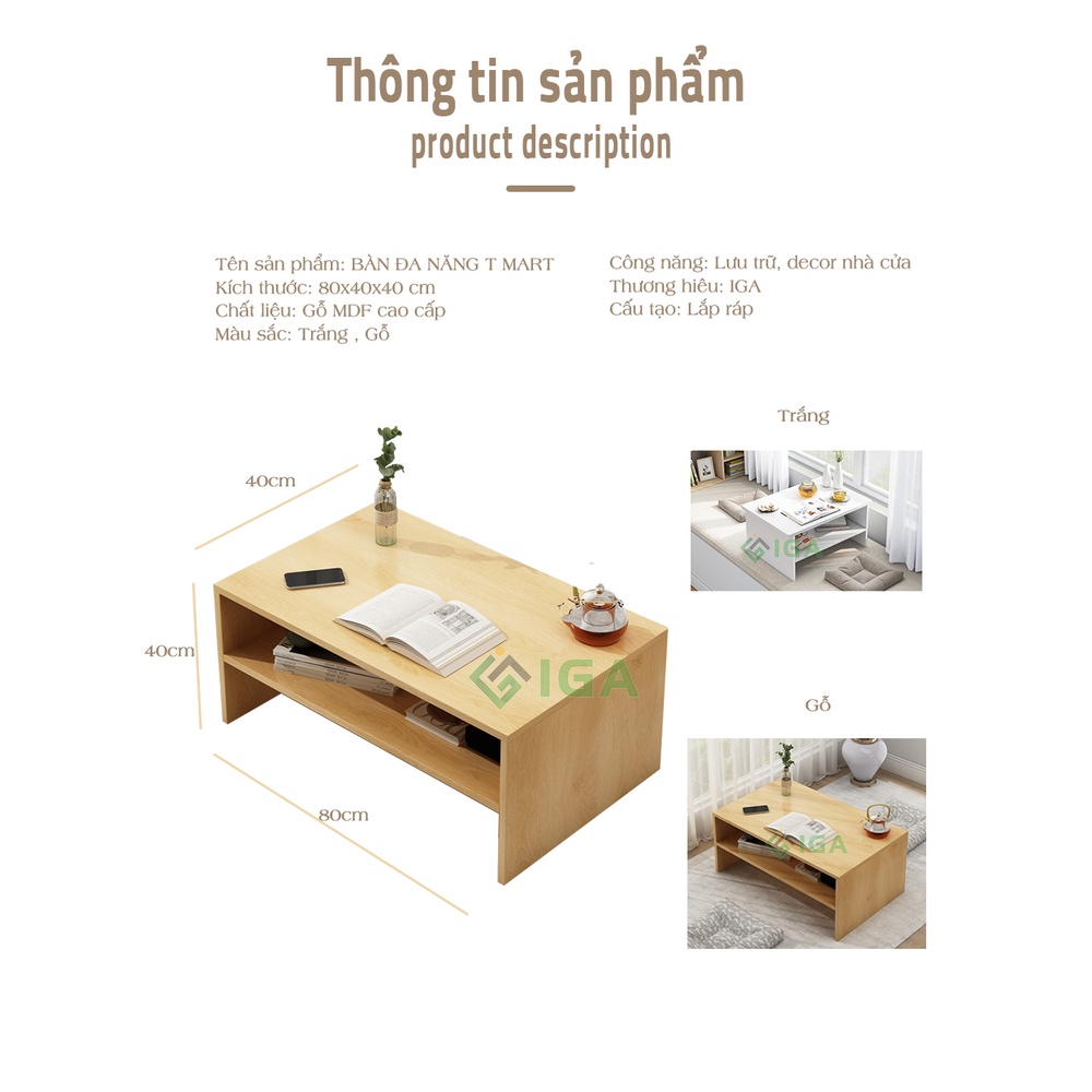 Bàn Trà Đa Năng IGA 2 Tầng Có Thể Làm Bàn Học Bàn Trang Điểm Ngồi Bệt Phong Cách Hiện Đại - GP147C