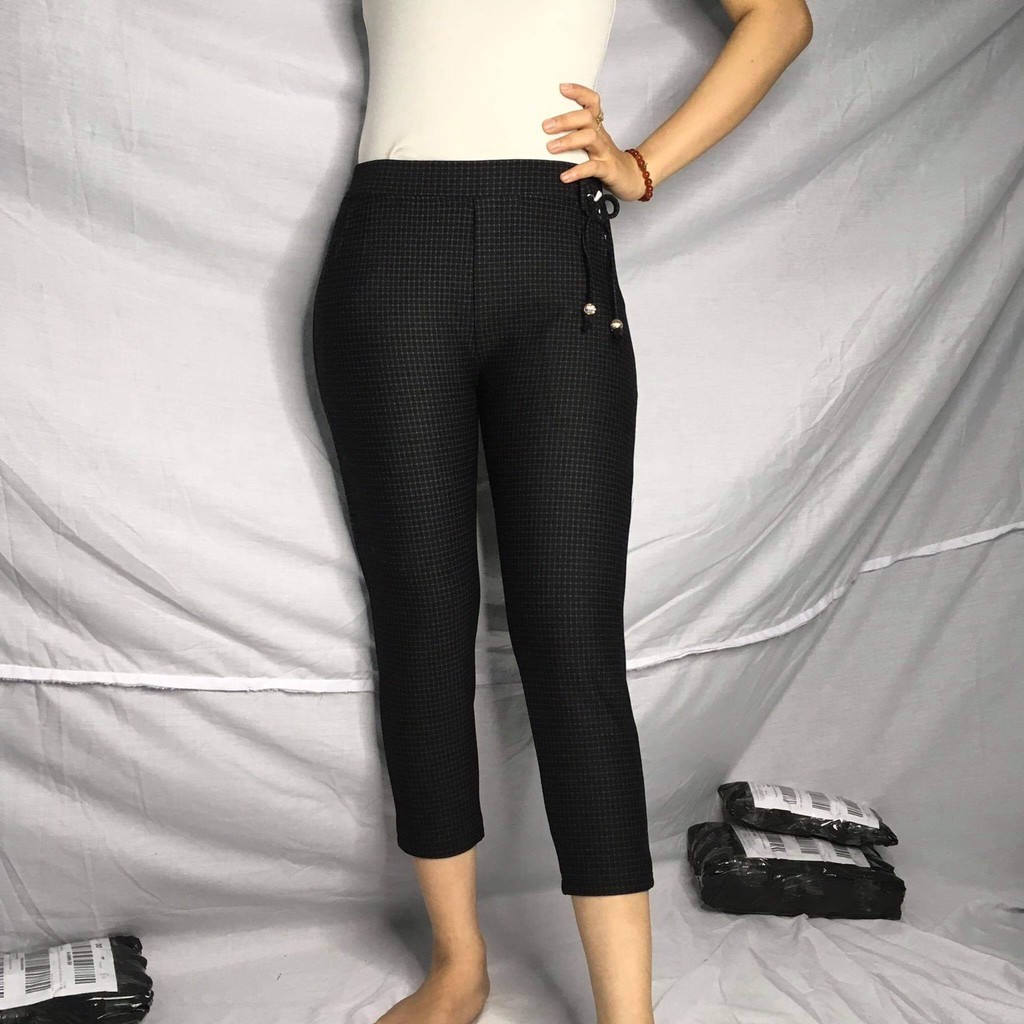 Quần cotton lửng 75cm sọc kẻ lưng thun mẫu mới