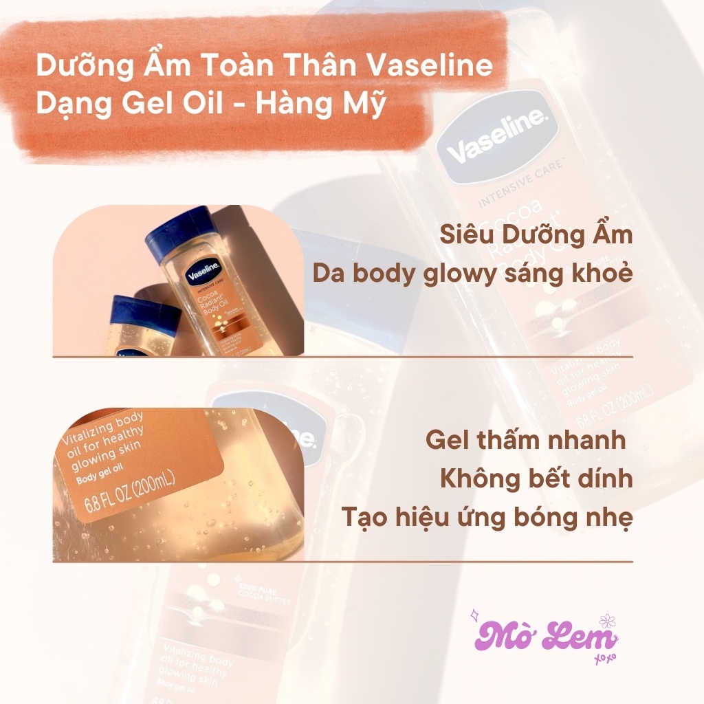 Dưỡng Ẩm Toàn Thân Vaseline Cocoal Radiant Body Gel Oil - Dưỡng Da Cơ Thể Dạng Gel Oil [Hàng Mỹ] | Molem.bodycare