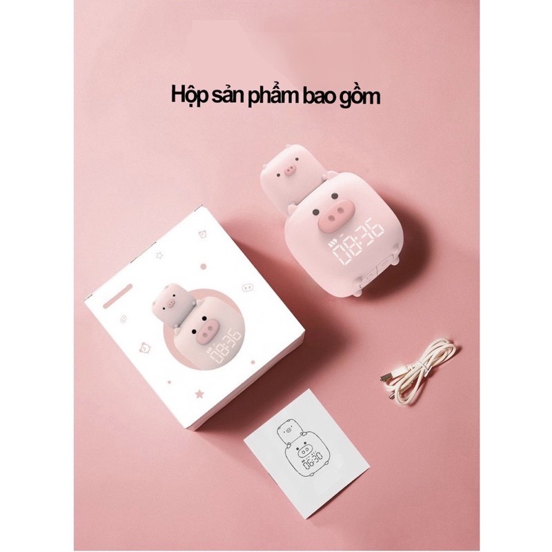 ❤Freeship- ảnh thật+video⚡️ Đồng hồ kiêm đèn ngủ Couple Heo Hồng - Mr.Pig cute