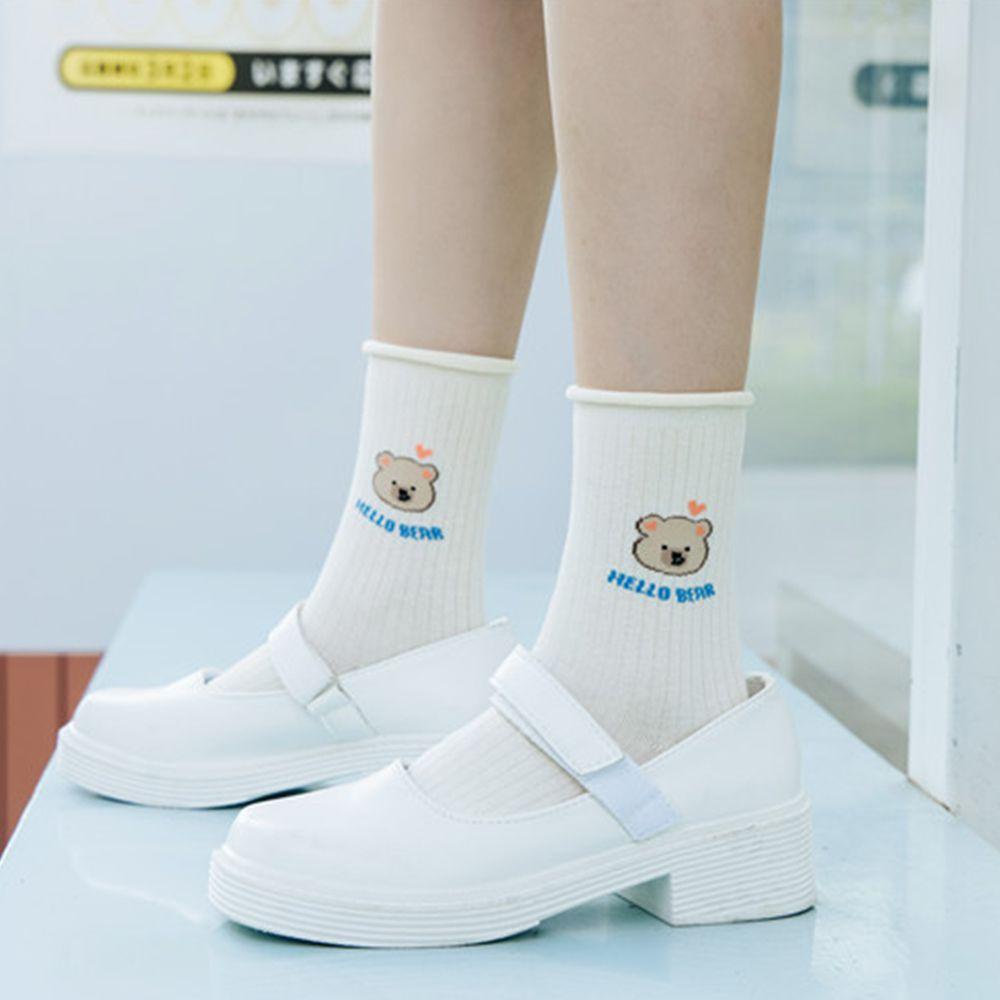 Vớ Nữ VANES1 Thoáng Khí In Họa Tiết Gấu Hoạt Hình Màu Xanh Dương Ấm Áp