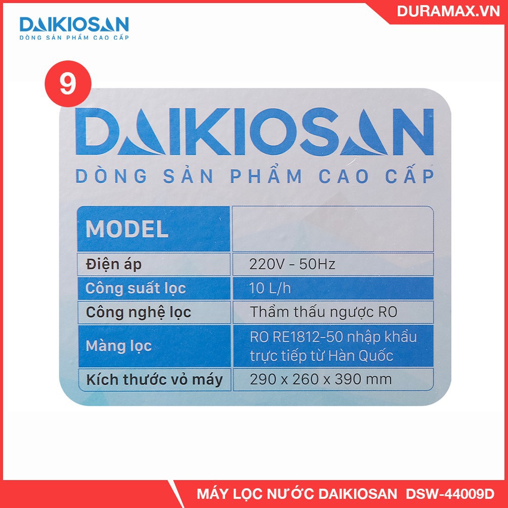 [CHÍNH HÃNG] Máy lọc nước Daikiosan đặt gầm DSW-44009D 9 cấp