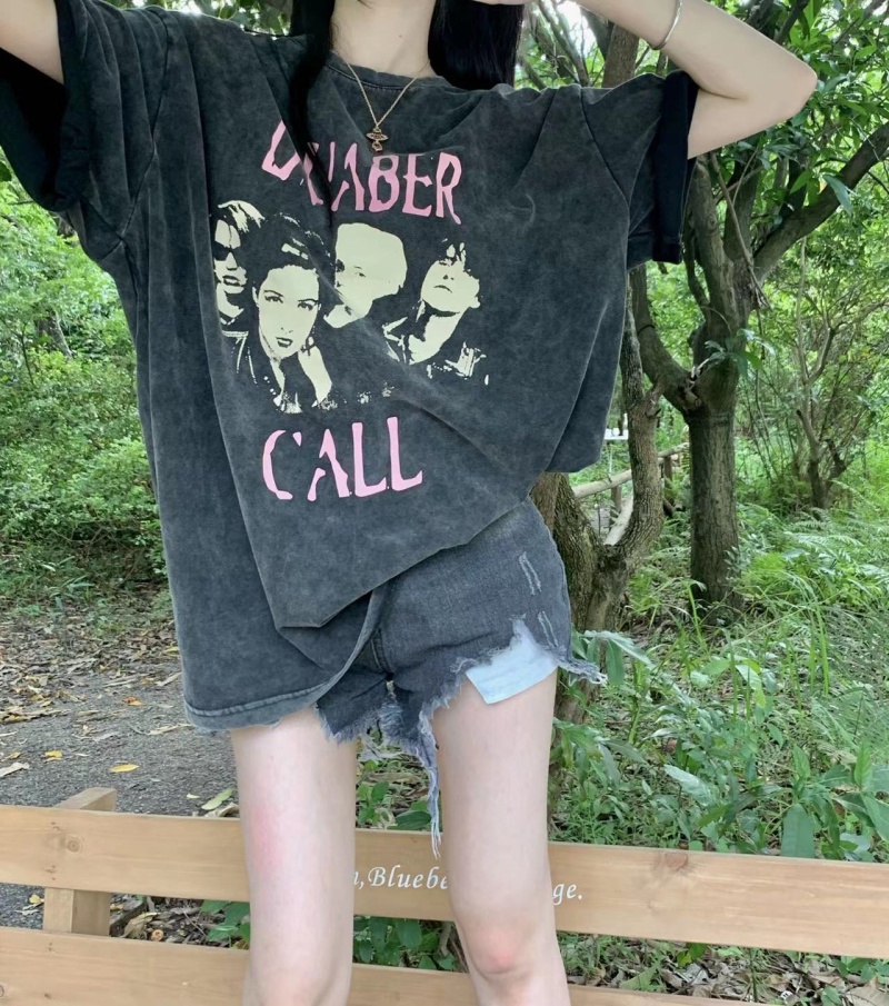 Áo Thun Dáng Rộng Ngắn Tay In Hình Phong Cách Retro Cá Tính 53741