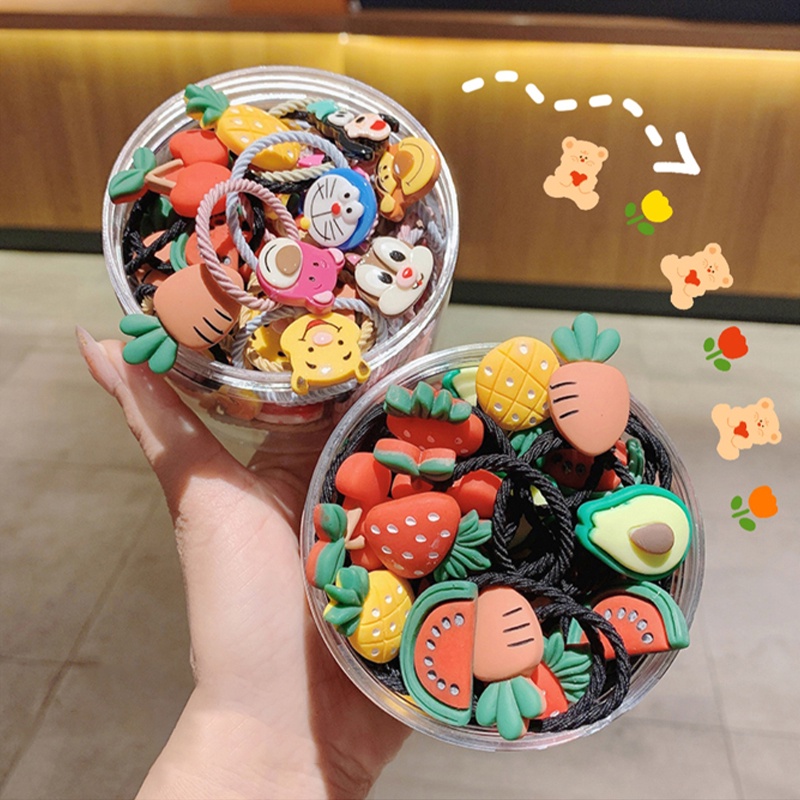 Phim hoạt hình dễ thương hình trái cây hình bông hoa vòng tóc động vật 30 bộ trong số 50 bộ vòng tóc nữ có độ đàn hồi cao