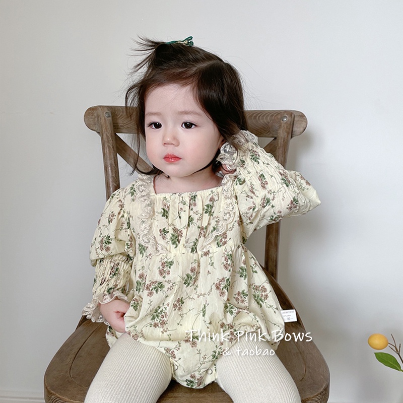 Áo Liền Quần Dài Tay In Hoa Nhỏ Phong Cách Mới Mùa Xuân Cho Trẻ Em