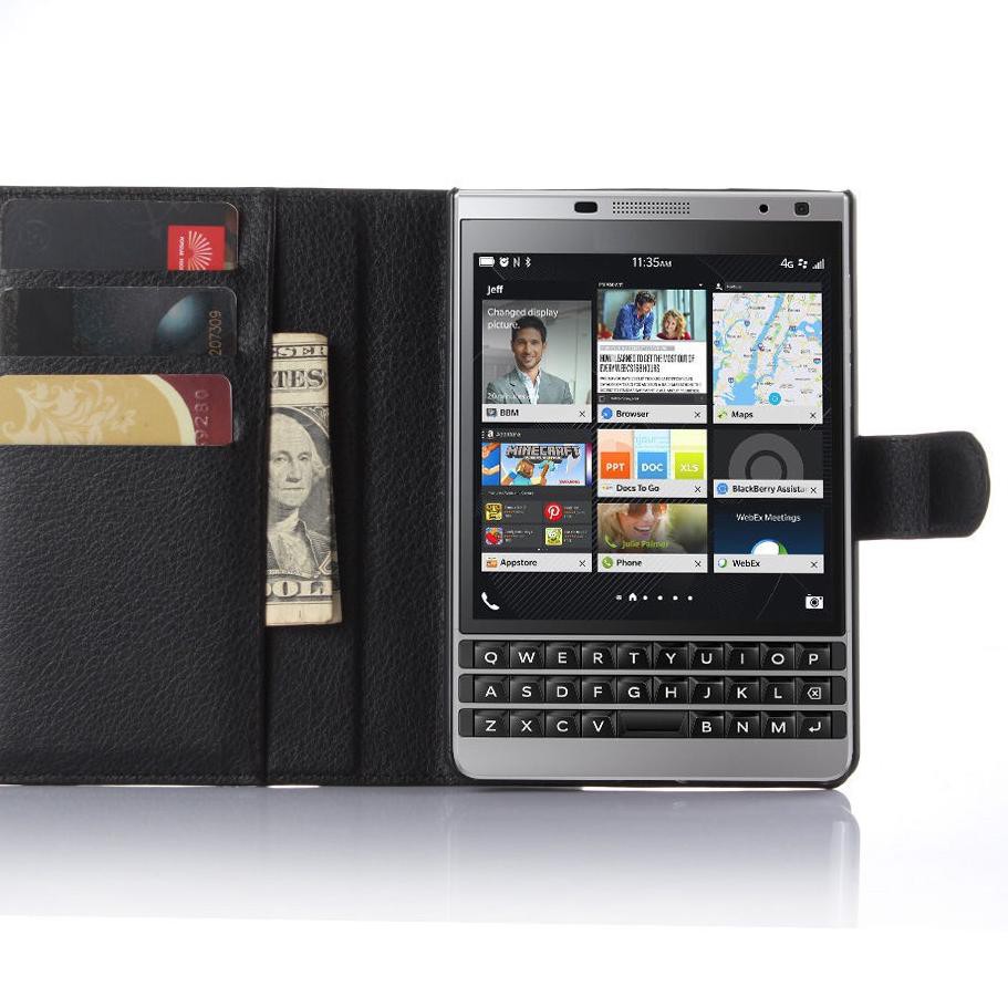 Bao Da Điện Thoại Nắp Lật Dạng Ví Màu Bạc Cho Blackberry Passport Dg6