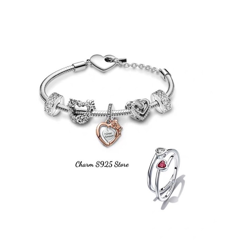 Combo vòng tay + 5 hạt charm pan mẫu mới 2021 bạc s925