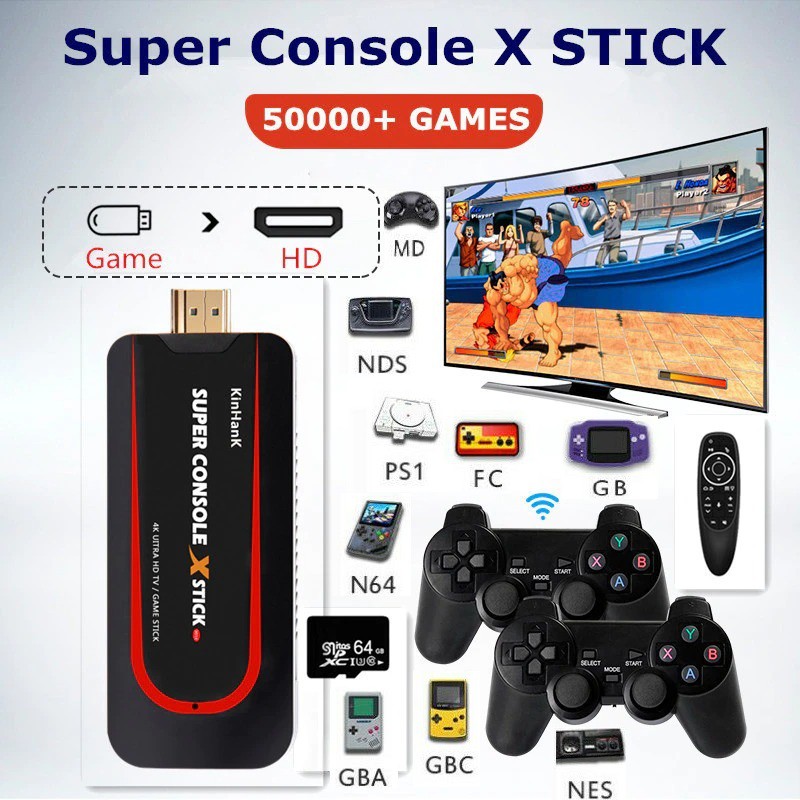 Game Stick Super Console X Stick Android 7.1 TV Box Tích hợp 50000 + Trò chơi 4K HDMI Hỗ trợ chơi PSP / N64 / DC / PS1..