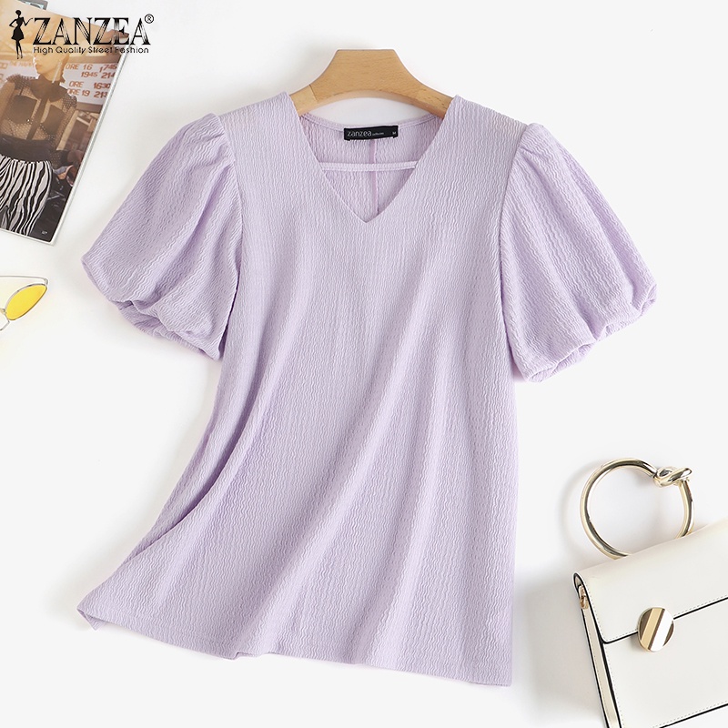 Áo ZANZEA tay phồng cổ chữ V thời trang dành cho nữ