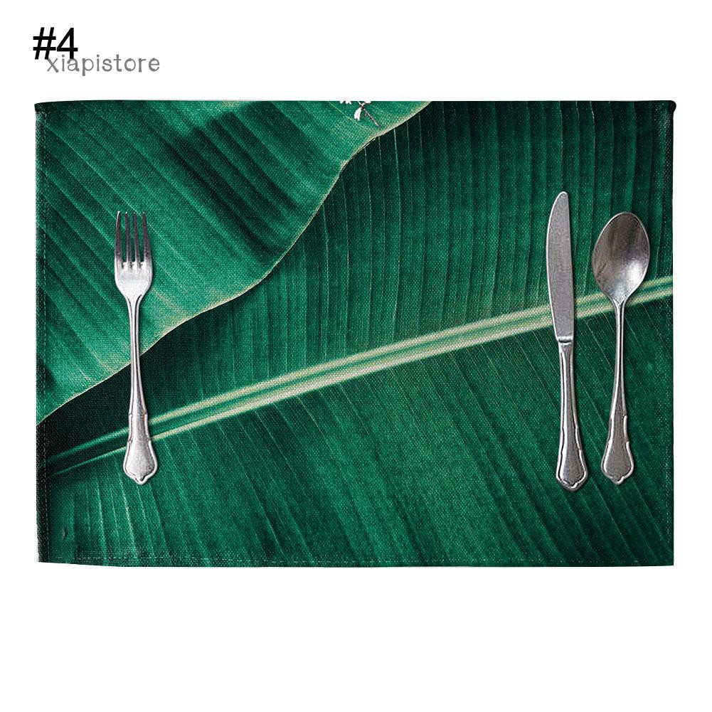 XIAPISTORE ❤Green Plant Linen Placemat Dining Table Heat Insulation Mat Home Kitchen Decor