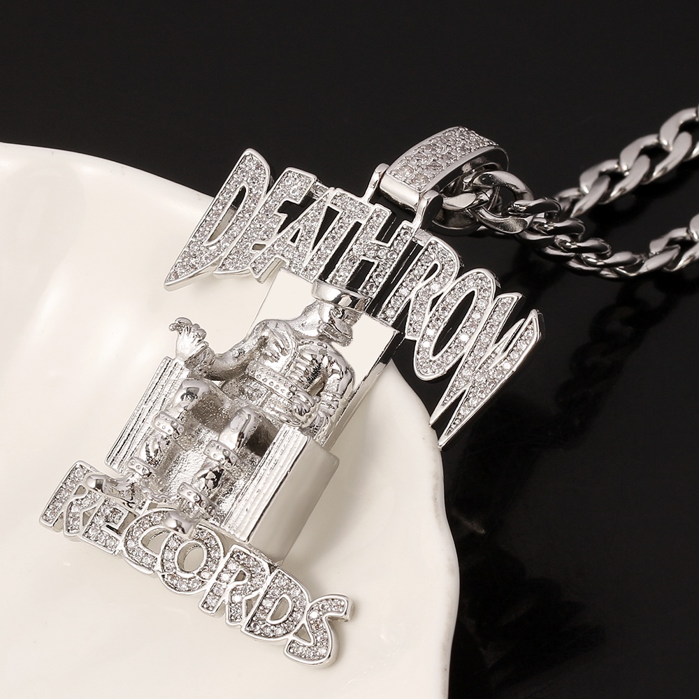 Vòng cổ Đính Đá Zircon Màu Vàng/Bạc Phong Cách Hip Hop Hình Đĩa Than Dành Cho Nam Và Nữ