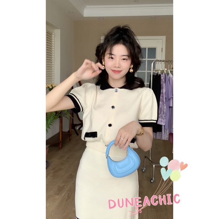 DUNEA Set Áo Sơ Mi Cổ Bẻ Cài Nút Và Chân Váy 2 Món Màu Sắc Trẻ Trung Cho Nữ