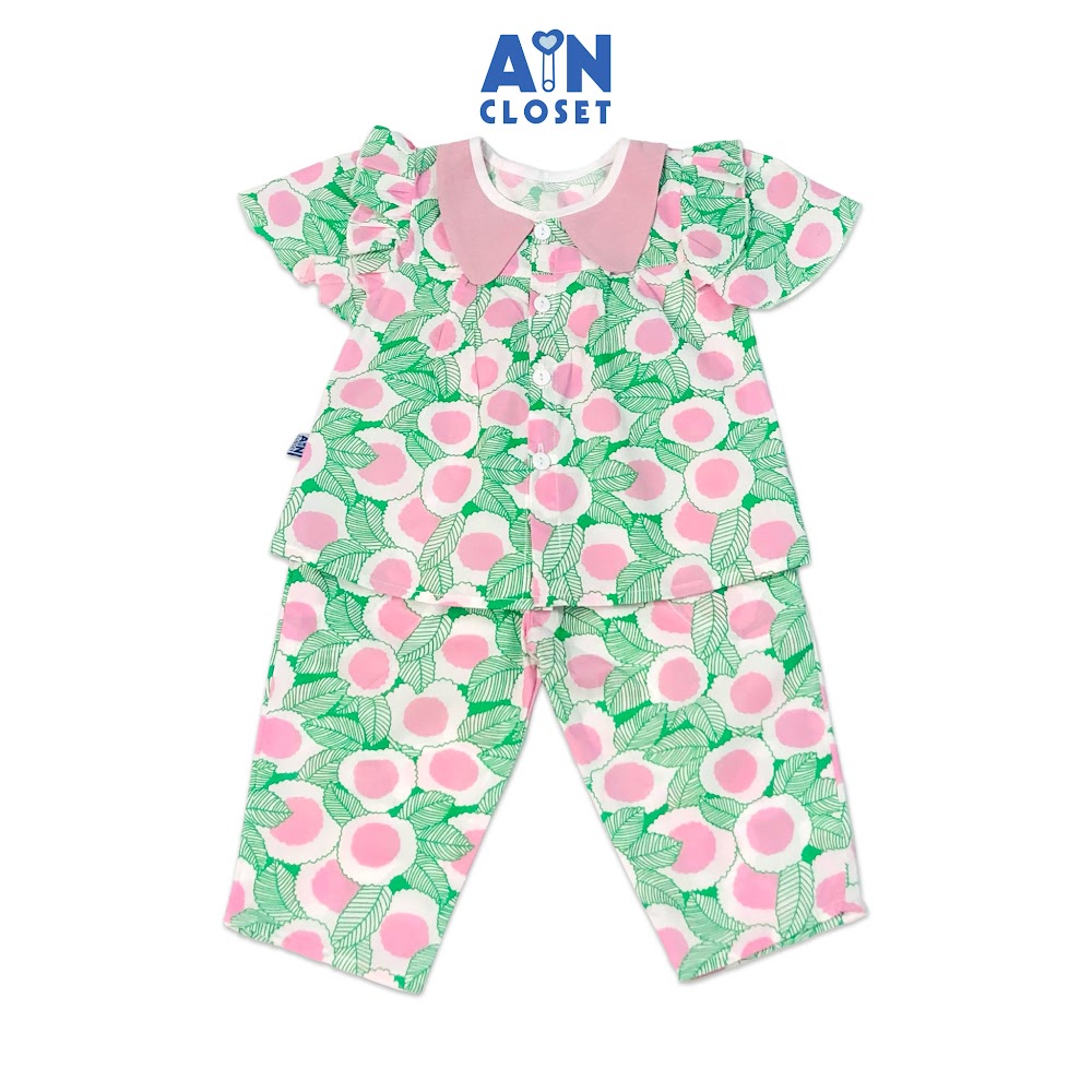 Bộ quần dài áo tay ngắn bé gái họa tiết Hoa hồng Sally Holmes lá xanh cotton - AICDBGZFAUIW - AIN Closet