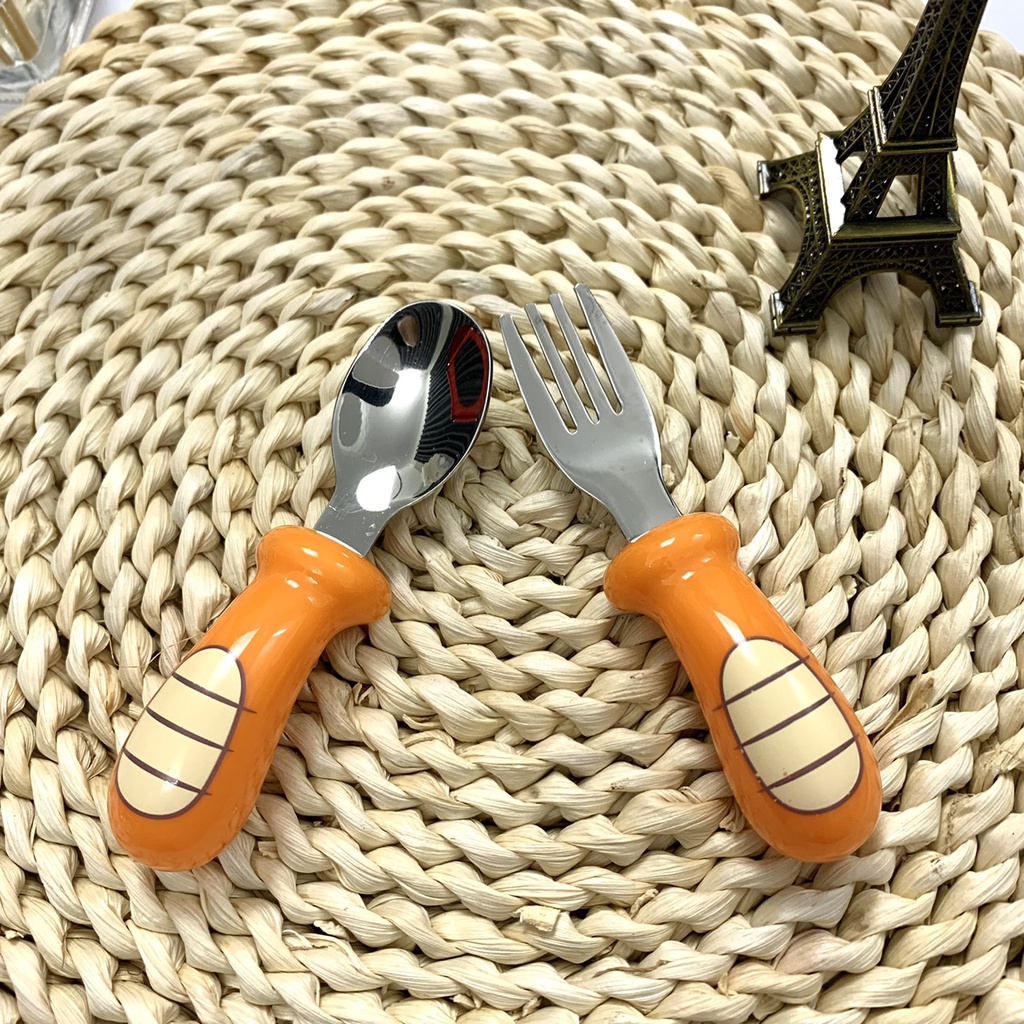 Bộ thìa dĩa tập ăn cho bé, thìa tập xúc cho bé inox