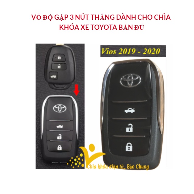 Vỏ chìa khóa xe Vios 2019- 2021 3 nút thẳng, có nút mở cốp
