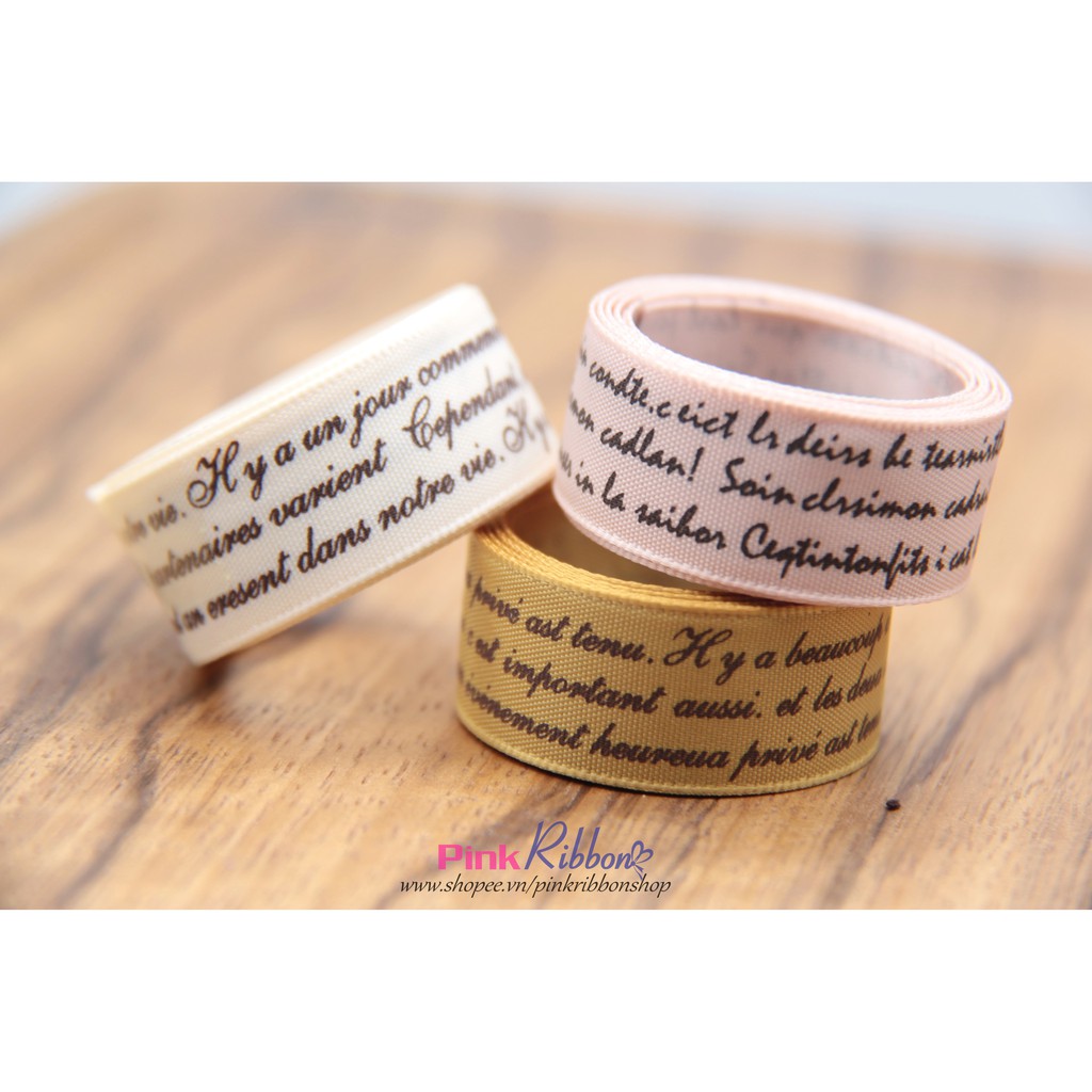 CUỘN 5M - Ruy băng satin cỡ 16mm in chữ nhí