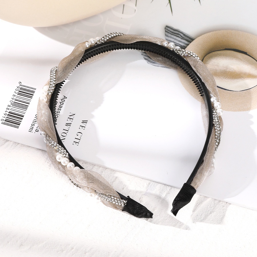 Băng Đô Cài Tóc Lưới Đính Đá &amp; Ngọc Trai Thanh Lịch Thời Trang Hàn Quốc