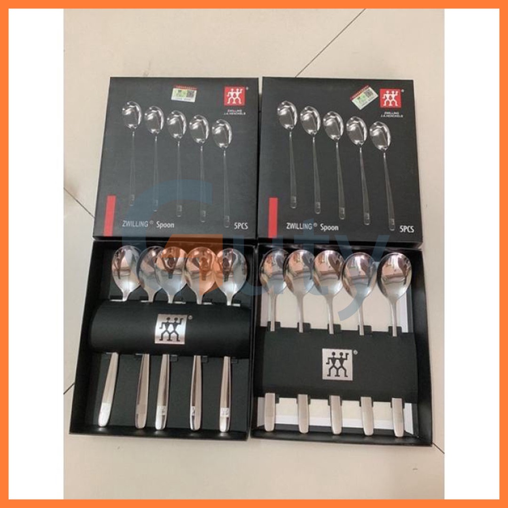 Hộp 5 thìa muỗng inox zwilling bền đẹp tiện lợi có hợp đựng kèm, thìa cà phê, thìa inox, thìa hot, thìa đẹp - Guty Home