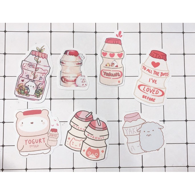 sticker yakult cắt rời size to SCI16 có bao giấy cute dễ thương bullet journal