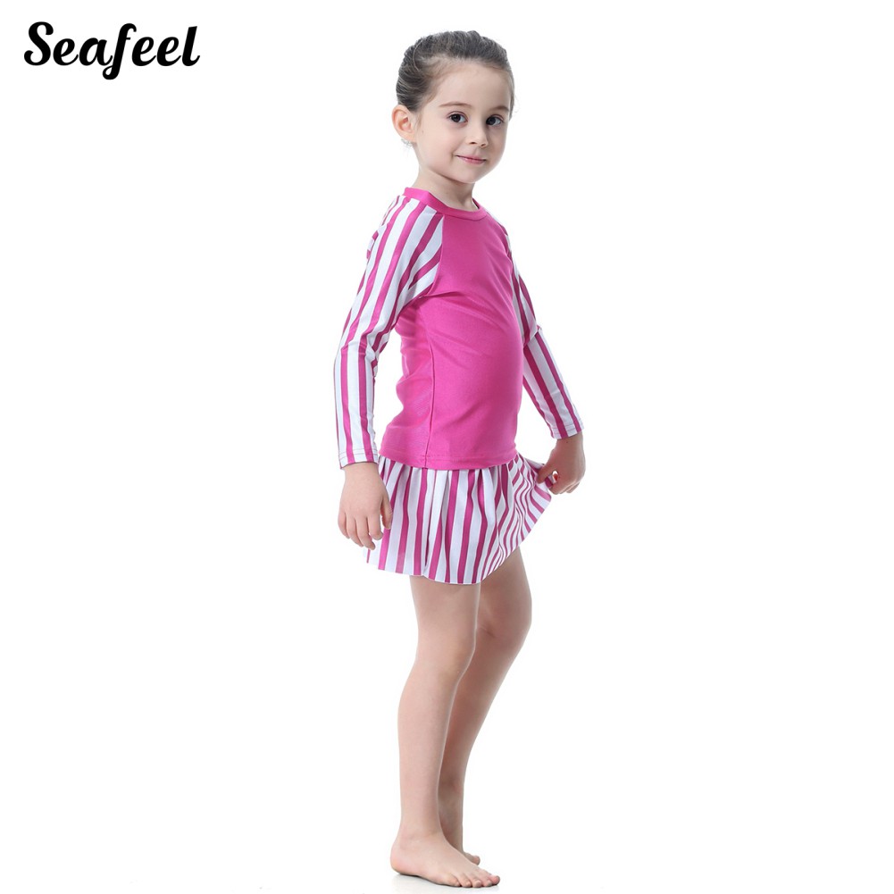 Set Đồ Bơi Áo Tay Dài + Chân Váy + Nón Đáng Yêu Cho Bé Gái