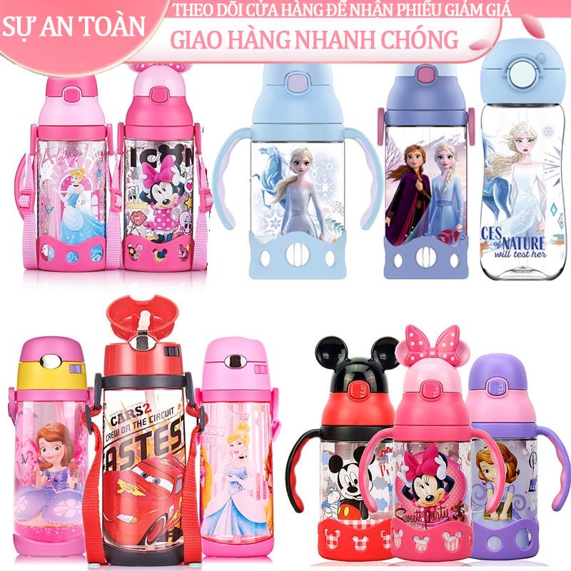 ✎Bình Đựng Nước 400ml 500ml Họa Tiết Hoạt Hình Disney Mickey Minnie Elsa Dễ Thương