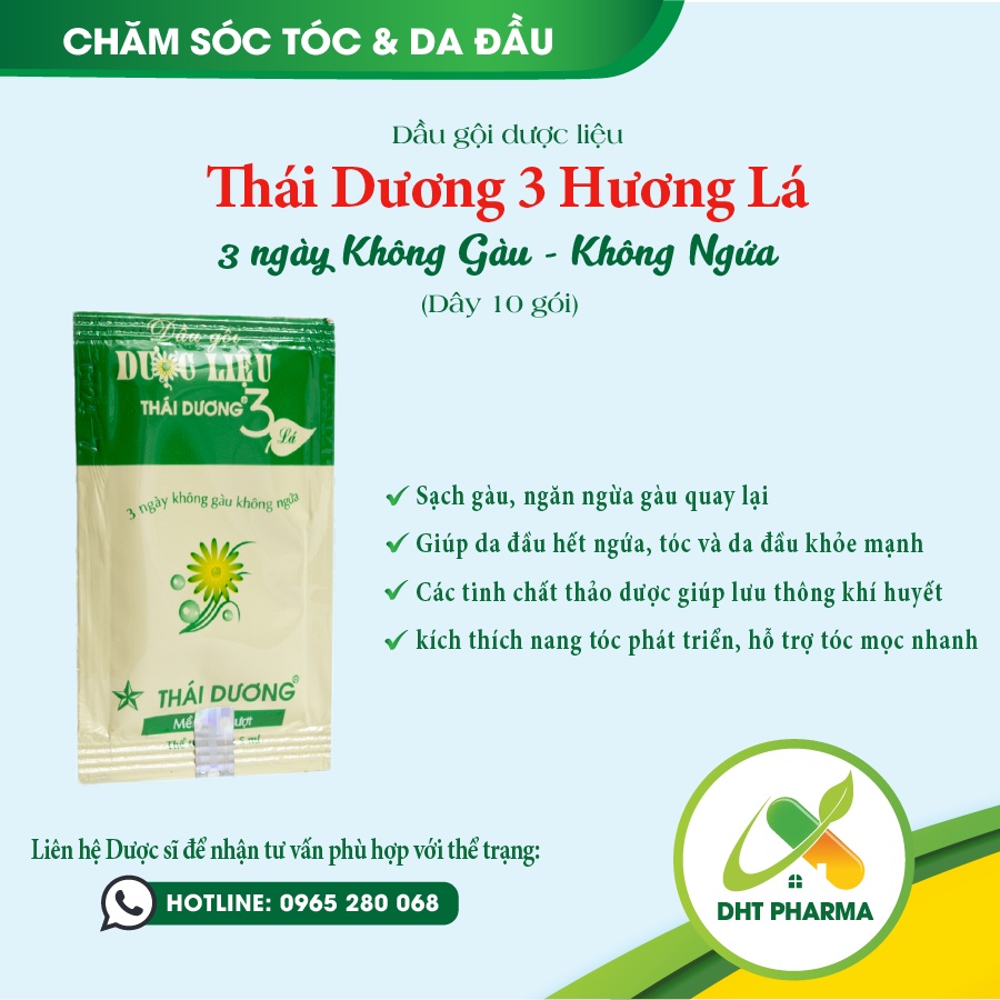 Dầu gội dược liệu Thái Dương 3 Hương Lá 3 ngày Không Gàu - Không Ngứa (10 gói)