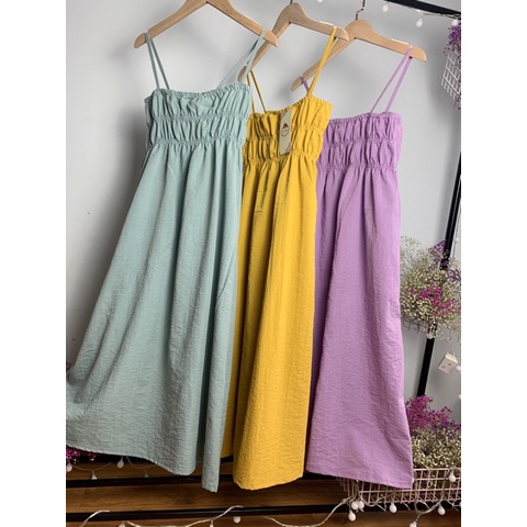 Đầm Maxi Váy 2 Dây Chun Ngực Chất Đũi Xước Dáng Dài