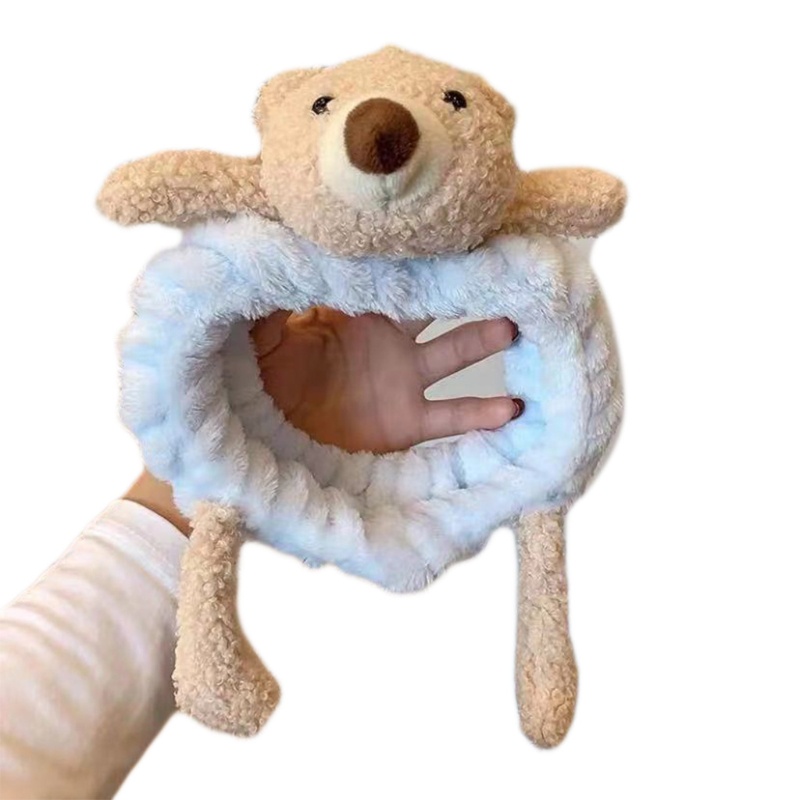 Băng Đô Cài Tóc Lông Xù Co Giãn Hình Gấu Hoạt Hình Cho Nữ