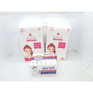 COMBO 2 GÓI TẨY TRANG MERILYNN (GÓI 180M)+1 HỘP BÔNG TẨM CỒN SÁT KHUẨN BẠCH TUYẾT (100 M)