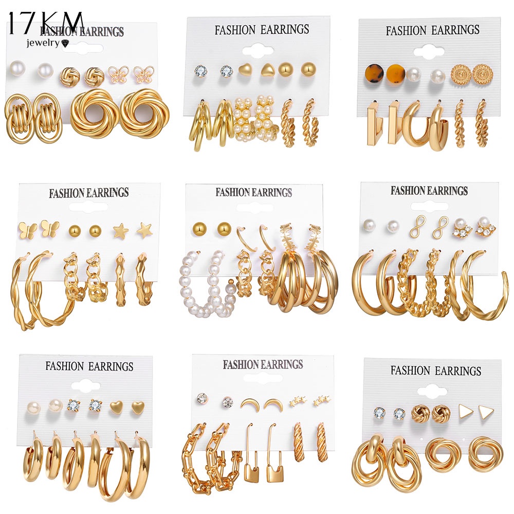 Bộ khuyên tai 17KM nhiều kiểu dáng tuỳ chọn phong cách Hàn Quốc hợp thời trang dành cho nữ