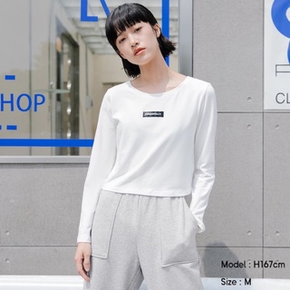 Áo phông nữ cổ tròn dài tay Powerfully của GU - Nhật Bản