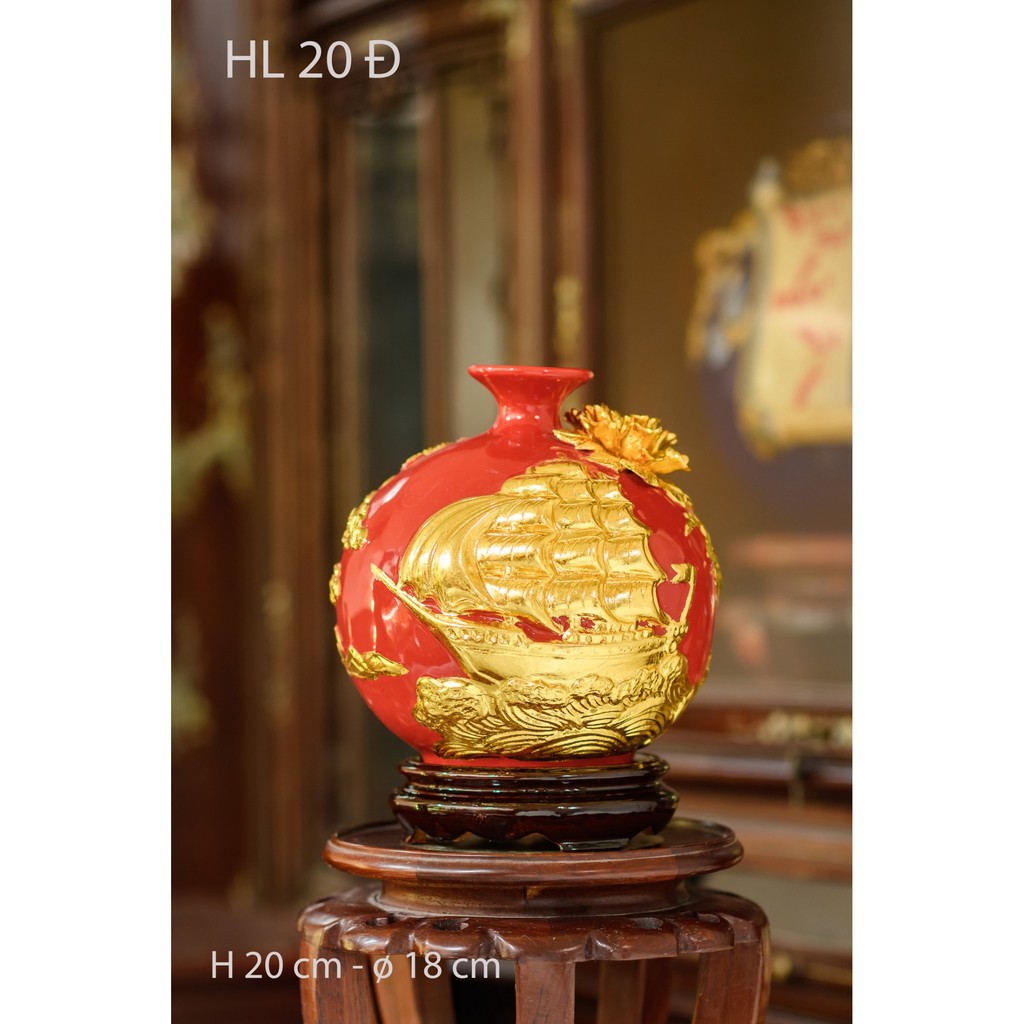 Bình Hút Tài Lộc Thuận Buồm Xuôi Gió Gốm Sứ Bát Tràng Đắp Nổi Vẽ Vàng | BigBuy360 - bigbuy360.vn