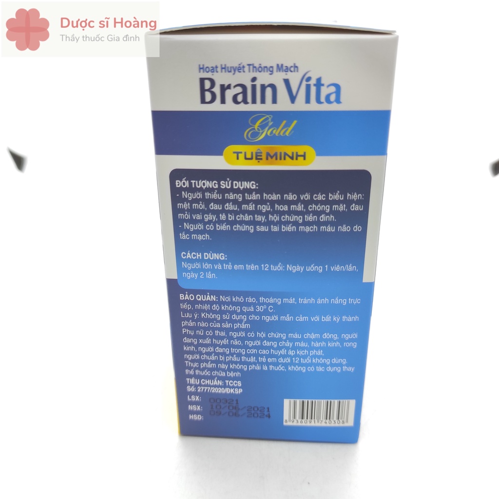 Hoạt Huyết Thông Mạch BrainVita Gold - Giảm Đau Đầu, Chóng Mặt, Mất Ngủ - Tuệ Minh