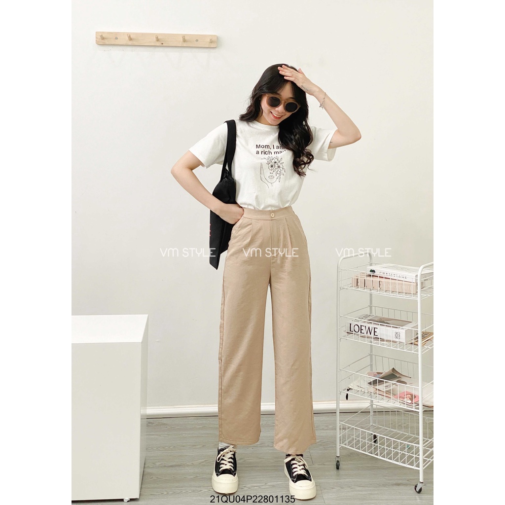 Quần culottes đũi 313 VM STYLE dáng dài, quần suông ống rộng lưng thun dáng đẹp 22QU01P21101